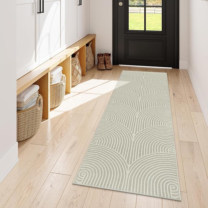 Tiffasea Washable Runner Rug 2x6 ft Hallway Kitchen Runner Rugs Reversible Beige Entryway Runner Indoor Carpet Runners Cotton Woven Modern Area Rugs for Bedroom Bathroom Mudroom