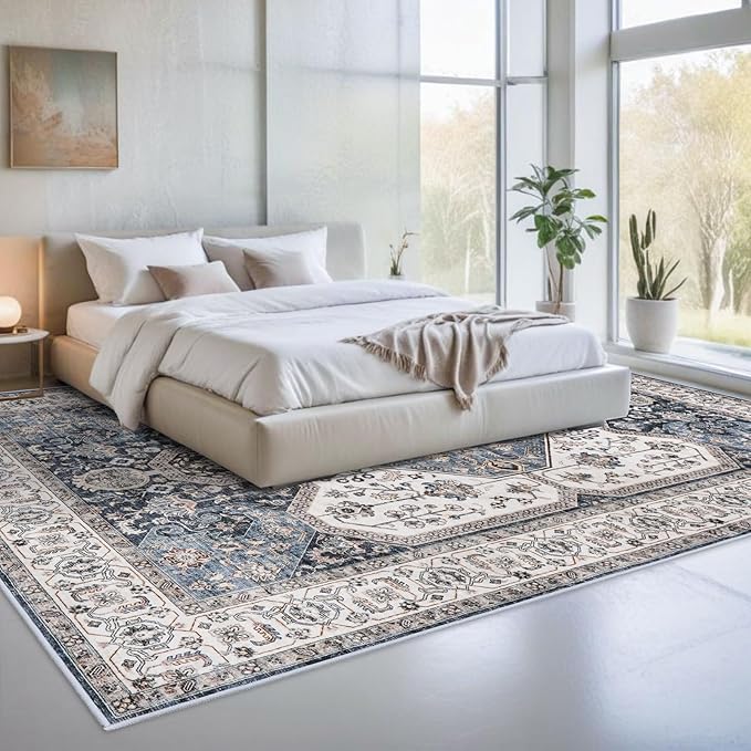 RUUGME Large 10x14 Area Rugs - Large Boho Rugs for Living Room Stain Resistant Carpet Vintage Tribal Rugs for Bedroom Kitchen with Non Slip Backing Decor Floor Decoration Mat 10x14 Navy/Blue