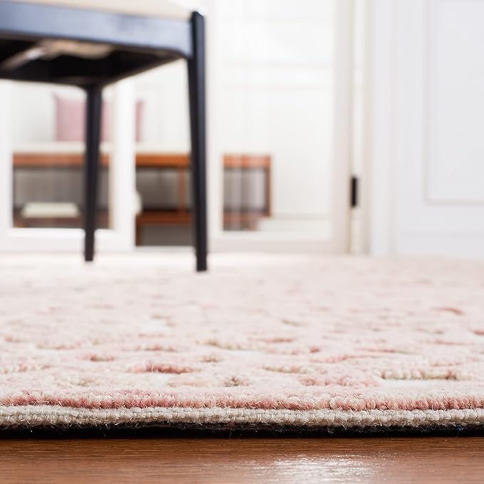 SAFAVIEH Trace Collection Runner Rug - 2'3" x 8', Ivory & Pink, Handmade Scroll Wool, Ideal for High Traffic Areas in Living Room, Bedroom (TRC103U)
