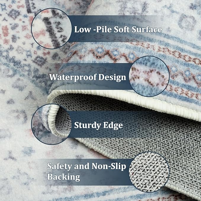Maxsoft 2X3 Area Rug, Machine Washable for Entryway Rugs, Soft Non-Slip Low Pile for Front Door Mat, Stain Resistant Rug for Kitchen,Bathroom Rugs Fit Under Door (Beige Blue)