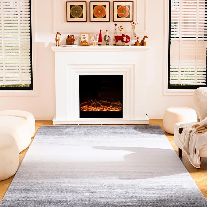 Carvapet Rugs for Living Room, Ombre Grey Low Pile Large Carpet with Rubber Backing, Foldable, Non Slip Machine Washable (9 x 6 Feet Rectangular, Grey Area Rug)