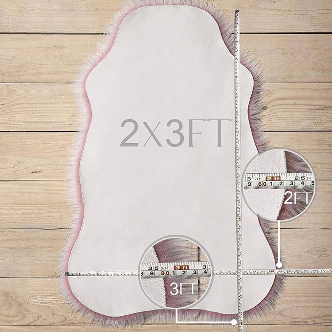 Ashler Faux Fur Rug, Fluffy Shaggy Area Rug Ultra Soft 6 x 9 Feet Rectangle Fur Rug Frosted Bottom Pink Fuzzy Rug Machine Washable Shag Rug, Nursery Decor Throw Rugs for Bedroom, Living Room