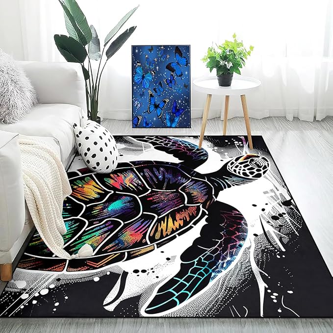 Sea Turtle Coastal Rugs - Kids Sea Turtle Rug for Bedroom Ocean Life Theme, 3'×5'