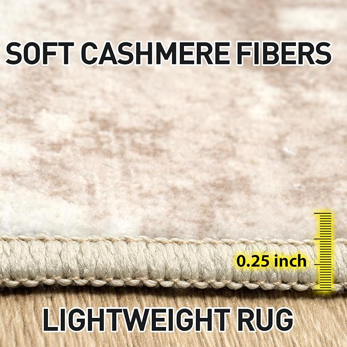 10x14 Area Rugs Washable Rug: Modern Abstract Living Room Rug Soft Anti-Skid Thin Carpet Indoor Floor Non-Shedding Carpets for Bedroom Dining Room Farmhouse Nursery Home Office - Brown Ivory