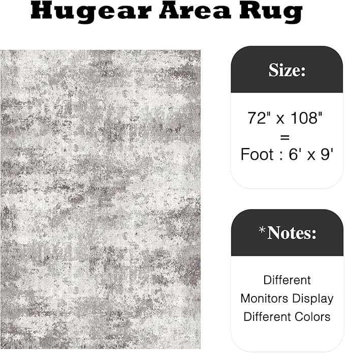 6x9 Washable Rugs Grey Hallway Large Area Rug Indoor Accent Rug Abstract Non Slip Low Pile Carpet Distressed Throw Rug for Bedroom Living Room Office Dining Room Kitchen Laundry Room