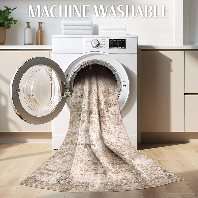 Washable Rug 8x10 Area Rugs for Living Room: Modern Abstract Neutral Soft Large Carpet for Bedroom Dining Room Under Kitchen Table Home Office Decor - Brown