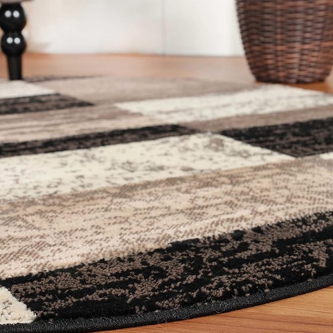Superior Indoor Area Rug, Jute Backing, Plush Modern Rugs for Entryway, Kitchen Floors, Office Floor Cover, Color Block Rugs, Rockwood Collection, 5' Round, Chocolate