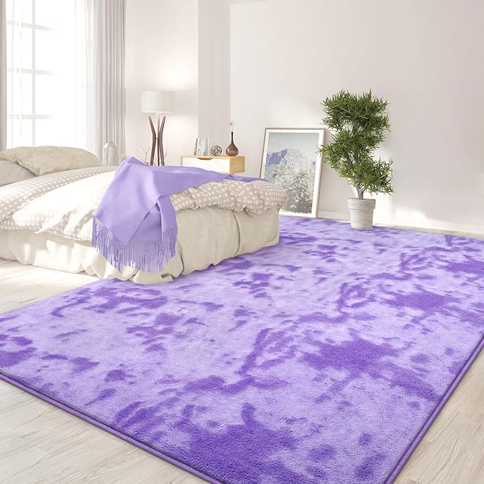 FlyDOIT Large Area Rugs for Living Room Bedroom, 7x10 Ft Tie-Dyed Purple Ultra Soft Comfy Thickened Memory-Foam Indoor Carpets, Cozy Modern Floor Rug for Boys Girls Playroom Dorm Nursery Home Décor