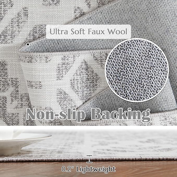 jinchan Area Rug 2x3 Ultra-Thin Door Mat Washable Vintage Boho Geometric Entryway Rug Non-Slip Non-Shedding Carpet for Bathroom Bedroom Laundry Room Grey Ivory