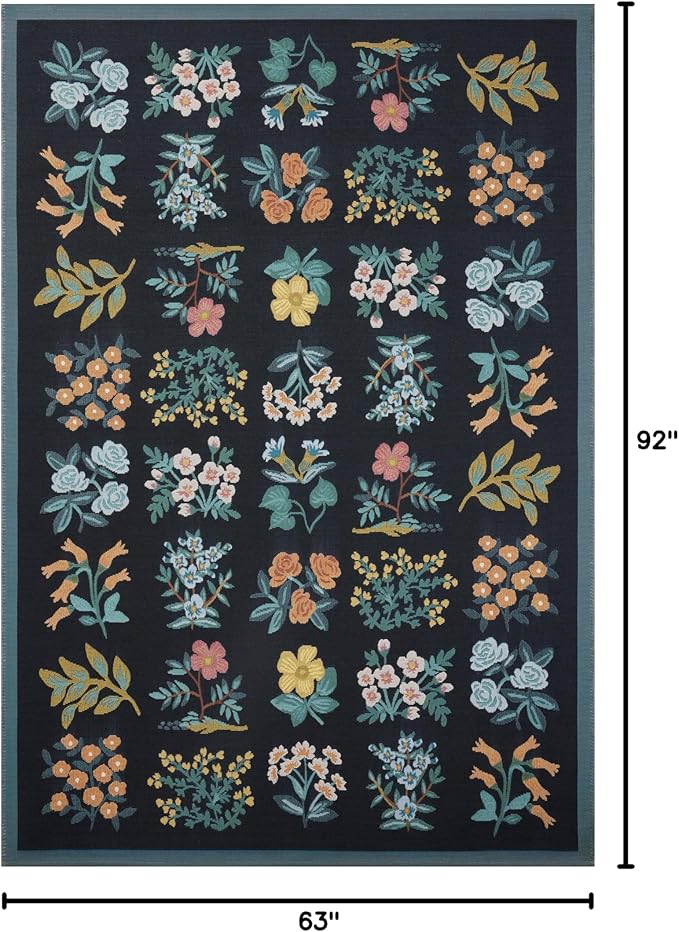 Loloi Rifle Paper Co. Perennial Collection Wildflower PRN-03 Black/Navy 5'-3" x 7'-8" Indoor/Outdoor Area Rug