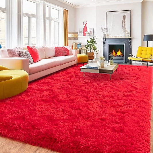 8x10 Red Rugs for Living Room Bedroom, Soft Plush Shaggy Area Rugs Fluffy Modern Non-Slip Floor Carpet for Kids Girls Room Dorm Nursery Home Decor Aesthetic