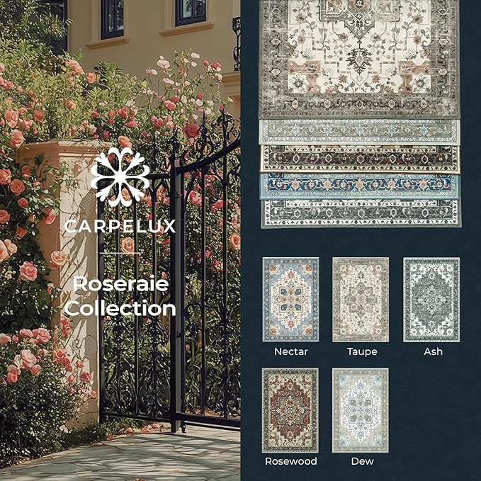 2x6 Runner Rug, Non-Slip Washable for Kitchen Hallway, Soft Low-Pile Area Rugs, Vintage Traditional Floral Aesthetic Carpet, Stain-Resistant Durable, Non Shedding Bedroom Bathroom Decor, Taupe