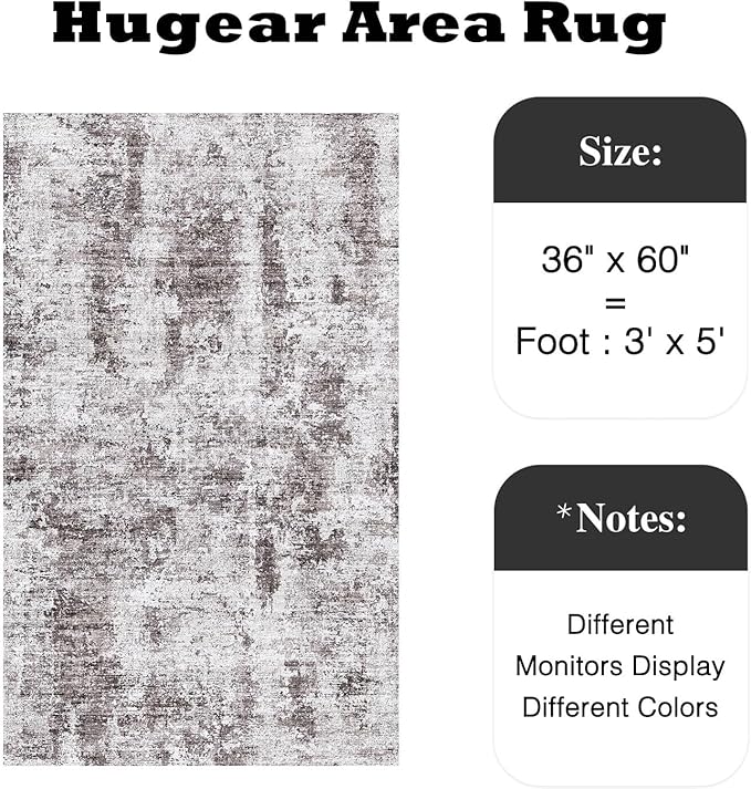 3x5 Entryway Rug Grey Hallway Area Rug Machine Washable Abstract Low Pile Carpet Bedroom Living Room Office Dining Room Kitchen Laundry Room Non Slip