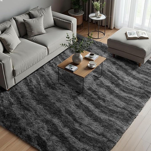 Zentavio Area Rugs for Living Room 6x9 Large Rugs for Bedroom Carpet Fluffy Fuzzy Soft Shag Aesthetic Plush High Pile Gray Throw Rug for Nursery Kids Room Dorm Marble Grey