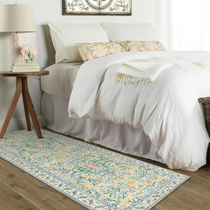 Morebes Washable Kitchen Runner Rug 2x6, Green Boho Floral Hallway Rug Runner Non Slip,Vintage Flower Soft Ultra-Thin Indoor Throw Carpet for Entryway Bathroom Laundry Room