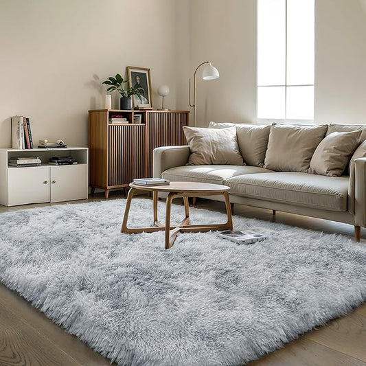 Thick Area Rug 5x7 Light Grey Fluffy Shag for Bedroom, Ultra Soft Plush Fuzzy Washable Thickened Non Slip Carpet, Cozy Furry Shaggy Rug for Living Room Kids Nursery Dorm Room, Tie-Dye Gray