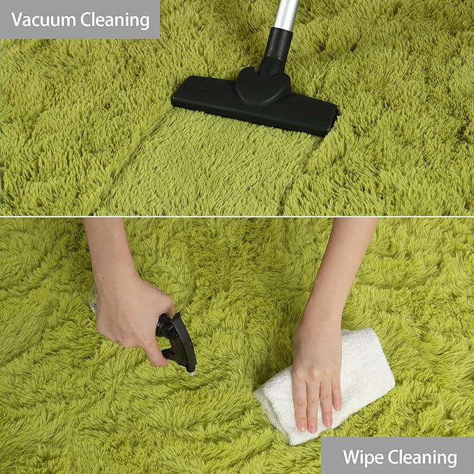 YJ.GWL Fluffy Runner Rugs for Bedroom Living Room Soft Shag Rug 2x6 Feet, Green Plush Carpet Non Slip for Nursery Dorm, Fuzzy Bedside Rug for Kids Boys Girls Room Home Decor