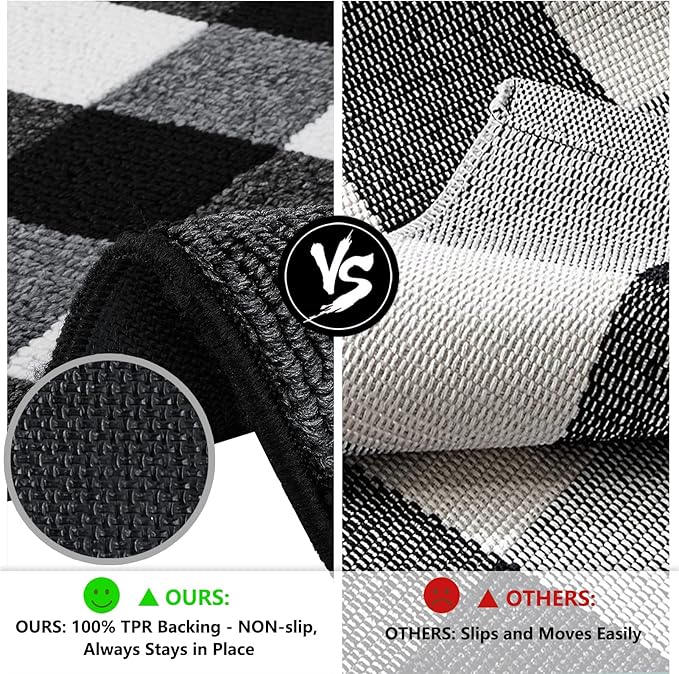 Buffalo Plaid Outdoor Rug, 2.6'x6' Checkered Front Door Mat, Non Slip Absorbent Entryway Rug Doormat Indoor, Washable Outdoor Rugs for Layered Door Mats Porch/Front Porch/Farmhouse Grey and White