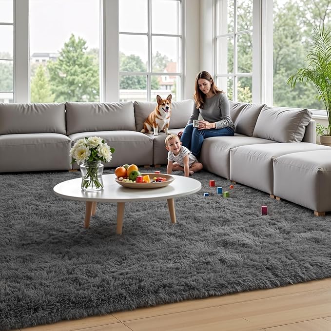 Zentavio 8x10 Area Rugs for Living Room Clearance Grey Rugs for Bedroom Large Big Carpet Fluffy Furry Soft Shag Aesthetic Plush High Pile Gray Rug for Nursery Kids Room Dorm