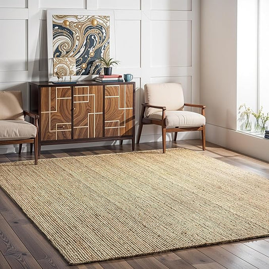GRUHUM Jute Area Rug 6x9 Feet Rectangle Natural Fiber Boho Braided Handwoven Soft Farmhouse Rustic Vintage EcoFriendly Carpet Home Décor Rugs for Living Room Hallways Bedroom Enterways 6x9'ft