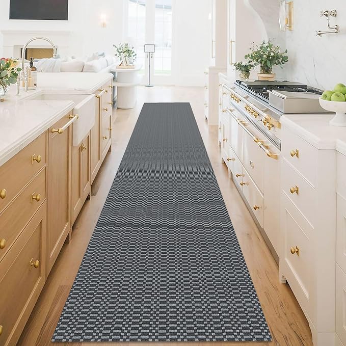 KOZYFLY Washable Runner Rug 3x18 ft Hallway Kitchen Runner Rugs with Rubber Backing Bobo Non Slip Entryway Runner Indoor, Long Carpet Runners for Hall Kitchen Entryway, Grey/Charcoal Grey