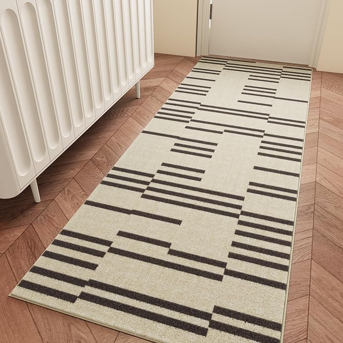 Modern Runner Rug Machine Washable Area Rug 2.6x8, Spill-Proof Surface, Non-Slip Backing, Cozy Soft Faux Wool, Printed Rugs for Hallway, Kitchen, Entryway - Miro