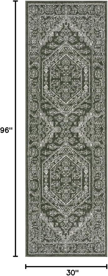 SAFAVIEH Adirondack Collection Runner Rug - 2'6" x 8', Green & Ivory, Geometric Design, Ideal for High Traffic Areas in Entryway, Kitchen & Bathroom (ADR108Y-28)
