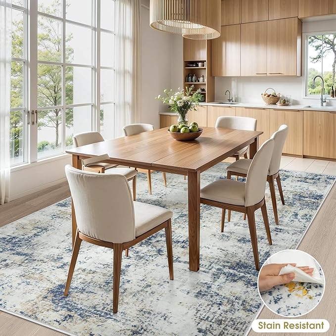 10x14 Area Rugs Living Room Rugs: Large Washable Rug with Anti-Slip Backing Non-Shedding Stain-Resistant Soft Abstract Carpet for Bedroom Dining Room Nursery Home Office Blue Brown