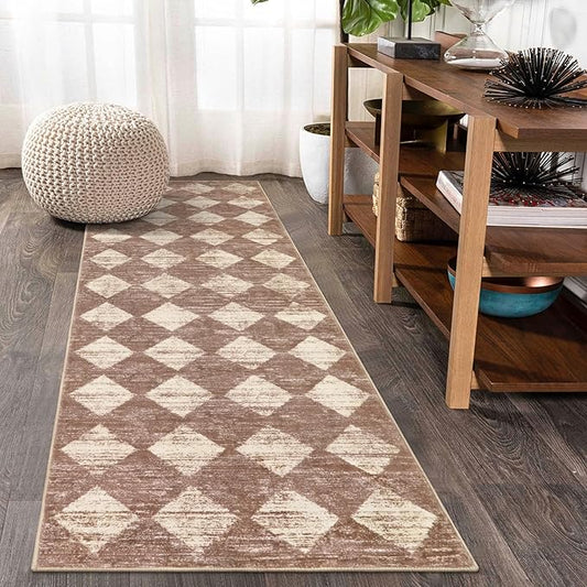 Lahome Trellis 2x7 Washable Kitchen Bathroom Runner Rug, Non Skid Runners for Hallways with Rubber Backing, Moroccan Entryway Carpet Runner for Laundry Room Foyer Bedside, Beige