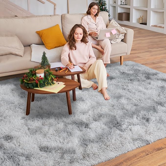 6x9 for Living Room Rugs, Tie-Dyed Plush Thick Carpets for Boy and Girls Room, Modern Soft Shag Area Rugs for Bedroom, Non Slip, Large Indoor Carpet for Nursery Dorms Home Decor Aesthetic, GREY