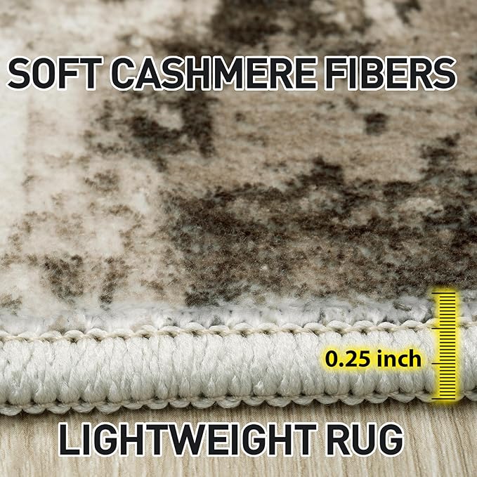 4x6 Area Rugs Washable Rug: Modern Abstract Living Room Rug Soft Anti-Skid Thin Carpet Indoor Floor Non-Shedding Carpets for Bedroom Dining Room Farmhouse Nursery Home Office - Brown