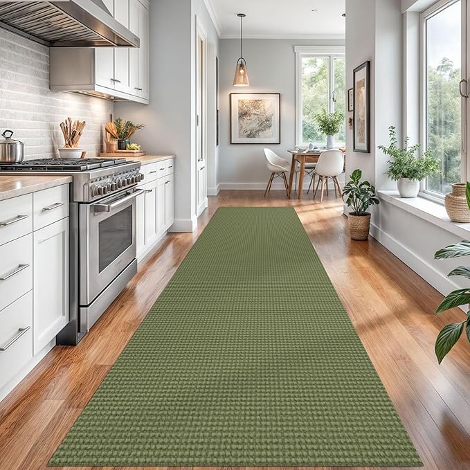 Braided Runner Rug 3x16 Ft Washable Runners for Hallways Non Slip Rubber Backed Kitchen Runners Cotton Long Entryway Runner Indoor, Woven Carpet for Hall Stair Entryway, Green