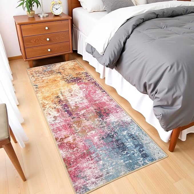 Washable Abstract Runner Rug, 2x6 Modern Area Rugs with Non-Slip Rubber Backed for Kitchen, Thin but Soft Contemporary Carpet Bedroom Entryway Hallway Decor, Galaxy