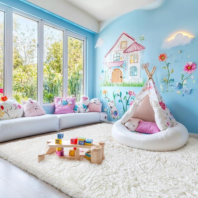 Thick Area Rug 5x8 Cream White Fluffy Shag for Bedroom, Washable Fuzzy Rug for Living Room, Modern Soft Shaggy Furry Plush Thickened Carpet for Kids Boys Girls Dorm Room Nursery, Ivory
