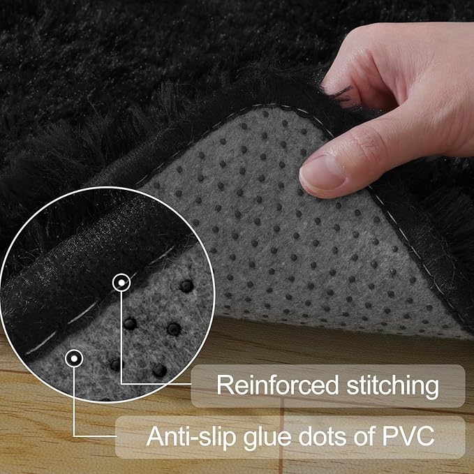 Black Area Rugs for Bedroom, 3x5 Fluffy Soft Shag Rugs for Living Room, Small Fuzzy Plush Shaggy Carpets for Boys and Girls Dorm Room Home Decor (3ft x 5ft, Black)