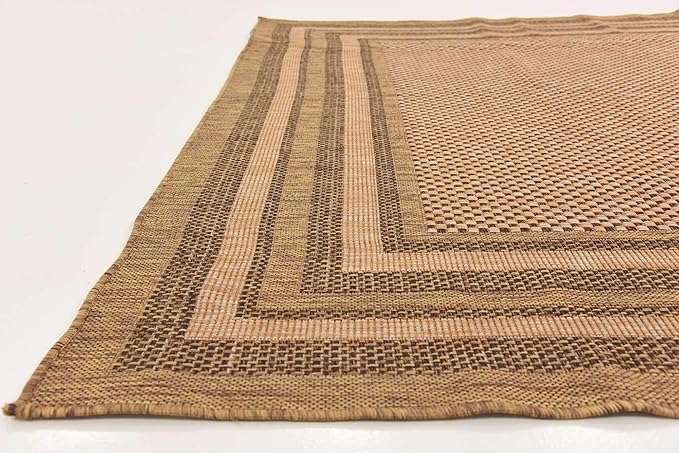 Unique Loom Outdoor Border Collection Area Rug - Multi Border (7' x 10' Rectangle, Light Brown/ Brown)