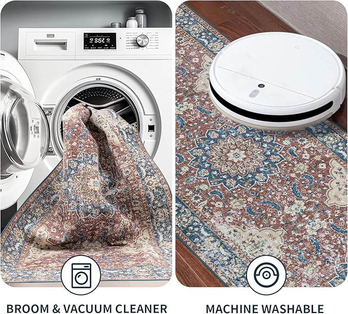 ILANGO Non Slip Runner Rugs for Hallway, 3'x5' Distressed Traditional Kitchen Area Rugs Washable, Carpet Runner Floor Mat for Indoor Entryway Bedroom Laundry Room, Easy to Clean