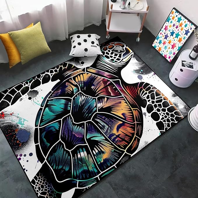 Sea Turtles Rugs - Seafloor Turtle Area Rug for Kids 3'×5' Ocean Life Turtles Carpet Rugs for Bedroom Living Room Kids Room Decor Indoor Outdoor