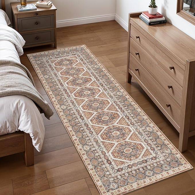 2x6 Runner Rug Kitchen Washable: Oriental Indoor Hallway Runners with Non Slip Backing Floor Mat for Entryway Door Low Pile Thin Carpet for Bedroom Bathroom Living Room Bedside Brick