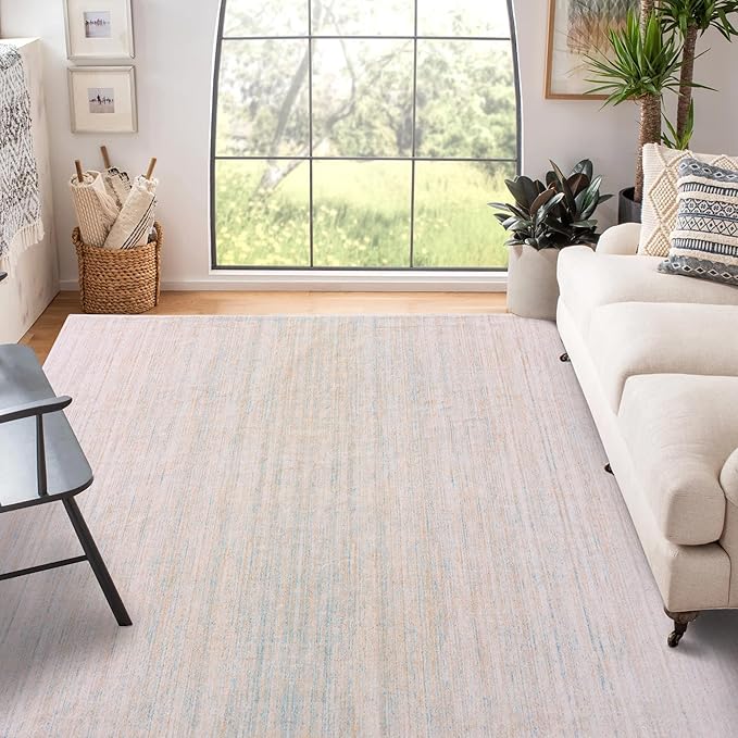 Carvapet Rugs for Living Room, Ombre Beige Modern Boho Low Pile Large Carpet with Rubber Backing, Foldable, Non Slip Machine Washable (7 x 5 Feet Rectangular, Beige Area Rug)