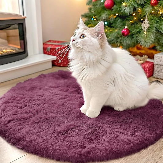 OLANLY Burgundy Round Rugs for Bedroom - Machine Washable, 2x2 Feet Circle Area Rugs for Living Room, Soft and Fluffy Shaggy Carpet for Teen Girls and Boys, Dorms, Nursery Rooms, Home Decor Aesthetic