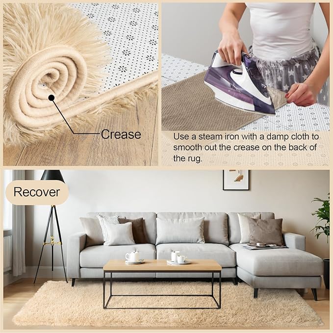 2x3 Rugs for Bedroom, Fluffy Area Rugs for Living Room, Soft Shag Kids Rug Small Carpet with 4 Non-Slip Rug Pads (Light Tan, 2ft x 3ft)