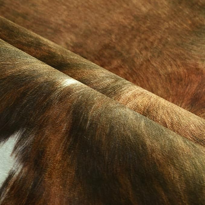 AROGAN 8x10 Faux Cowhide Area Rugs for Living Room, Animal Skins Cow Hide Rug for Bedroom, Cool Western Christmas Decor, Thin Leather Cow Hide Carpets Fireplace Rug, Saddle Brown