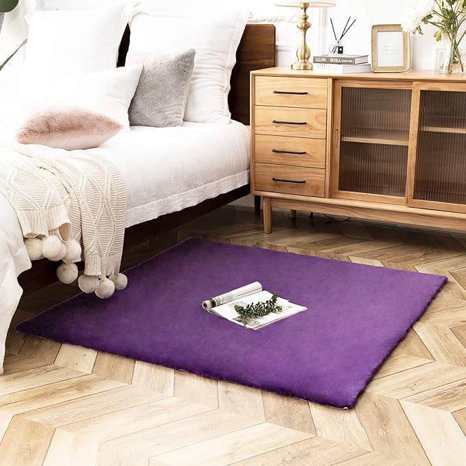 Ashler HOME DECO Ultra Soft Faux Rabbit Fur Chair Couch Cover Area Rug for Bedroom Floor Sofa Living Room Purple 4 x 4 Feet