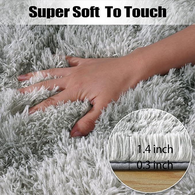 2x3 Rug for Bedroom, Fluffy Area Rugs for Living Room, Small Soft Shag Fuzzy Shaggy Carpets for Kids Boys and Girls Dorm with 4 Non-slip Rug Tapes for Room Home Decor (2ft x 3ft, Tie-dyed Grey)