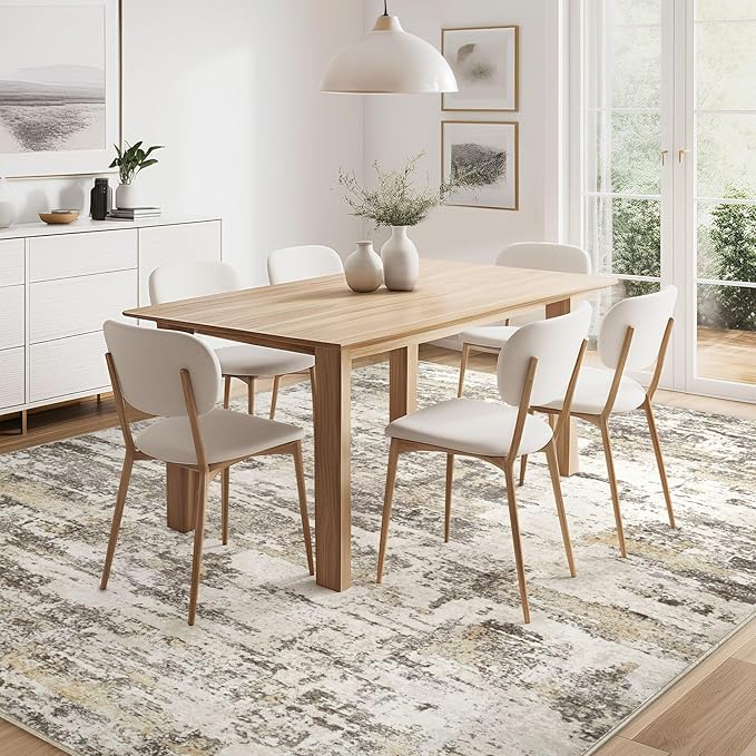 Area Rugs for Living Room: 8x10 Abstract Washable Rug Modern Neutral Large Soft Stain Resistant Non-Slip Backing Machine Table for Bedroom Dining Room Indoor Home Office Carpet - Gold Brown