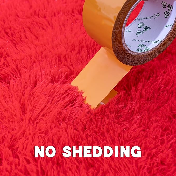 4x6 Area Rug for Bedroom, Red Rugs for Living Room Nursery Kids Room Dorm Home Decor Aesthetic, Fluffy Shaggy Rug with 4 Anti-Slip Carpet Tapes