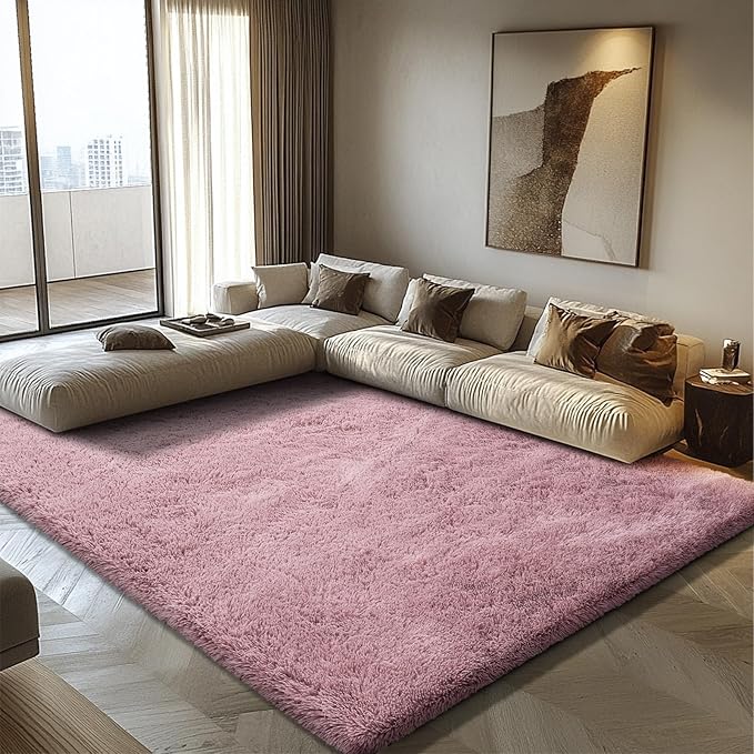 6x9 Fluffy Area Rug for Living Room,Shag Area Rugs for Bedroom,Blush Soft Fuzzy Rug Non-Shedding Indoor Plush Carpet for Kids Bedroom Nursery Dorm Home Decor