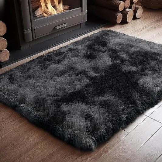 Zentavio Bedside Rugs Small 2x3 Shag Entry Entrance Rugs Soft Bedroom Carpet Area Rugs for Dorm College Essentials Non-Slip Living Room Throw Rug Home Decor Aesthetic Nursery Tie-Dyed Black Grey