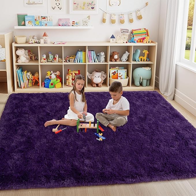 5x7 Shaggy Rugs for Living Room, Purple Fluffy Area Rug for Bedroom, Soft Plush Shag Carpet for Kids Room, Indoor Non-Slip Fuzzy Rug